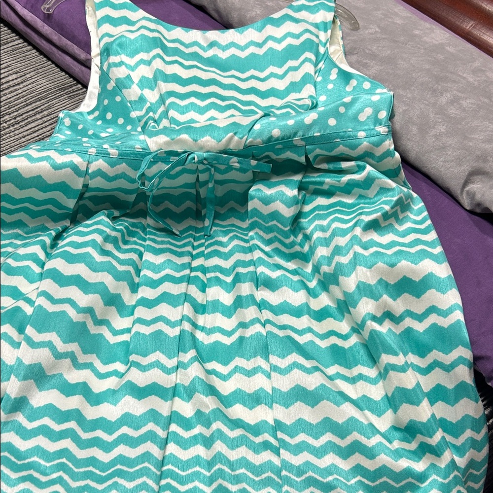Charming Chevron Kids Dress - Teal and White